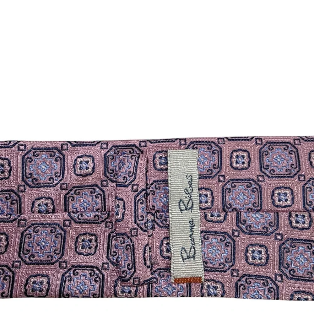 Burma Bibas Silk Mens Geometric Pattern Necktie Pink Blue Designer Easter Church